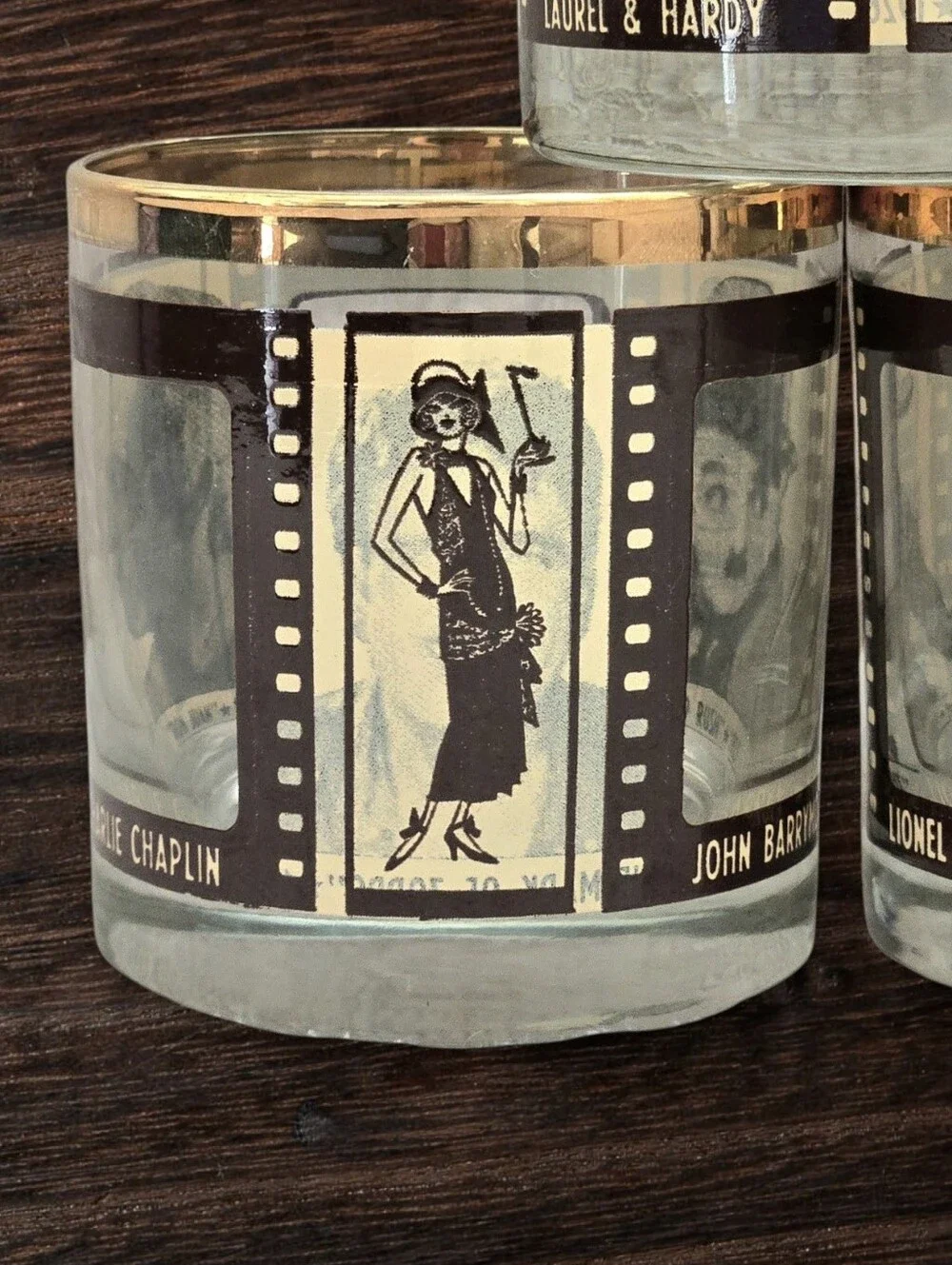 Vintage Houze Art Roaring Twenties Peek-a-boo low ball glasses Set of FOUR